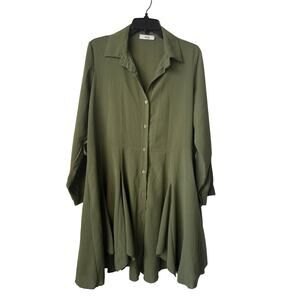 Wal G London Khaki Olive Green Button Up Shirt Dress Flared Feminine Women’s 12